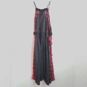 Free People Black and Pink Embroidered Dress